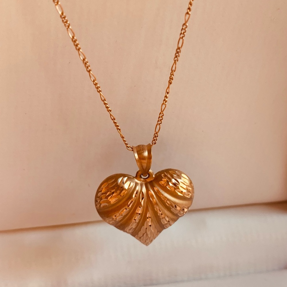 14K Rose Gold Puffy Heart Necklace